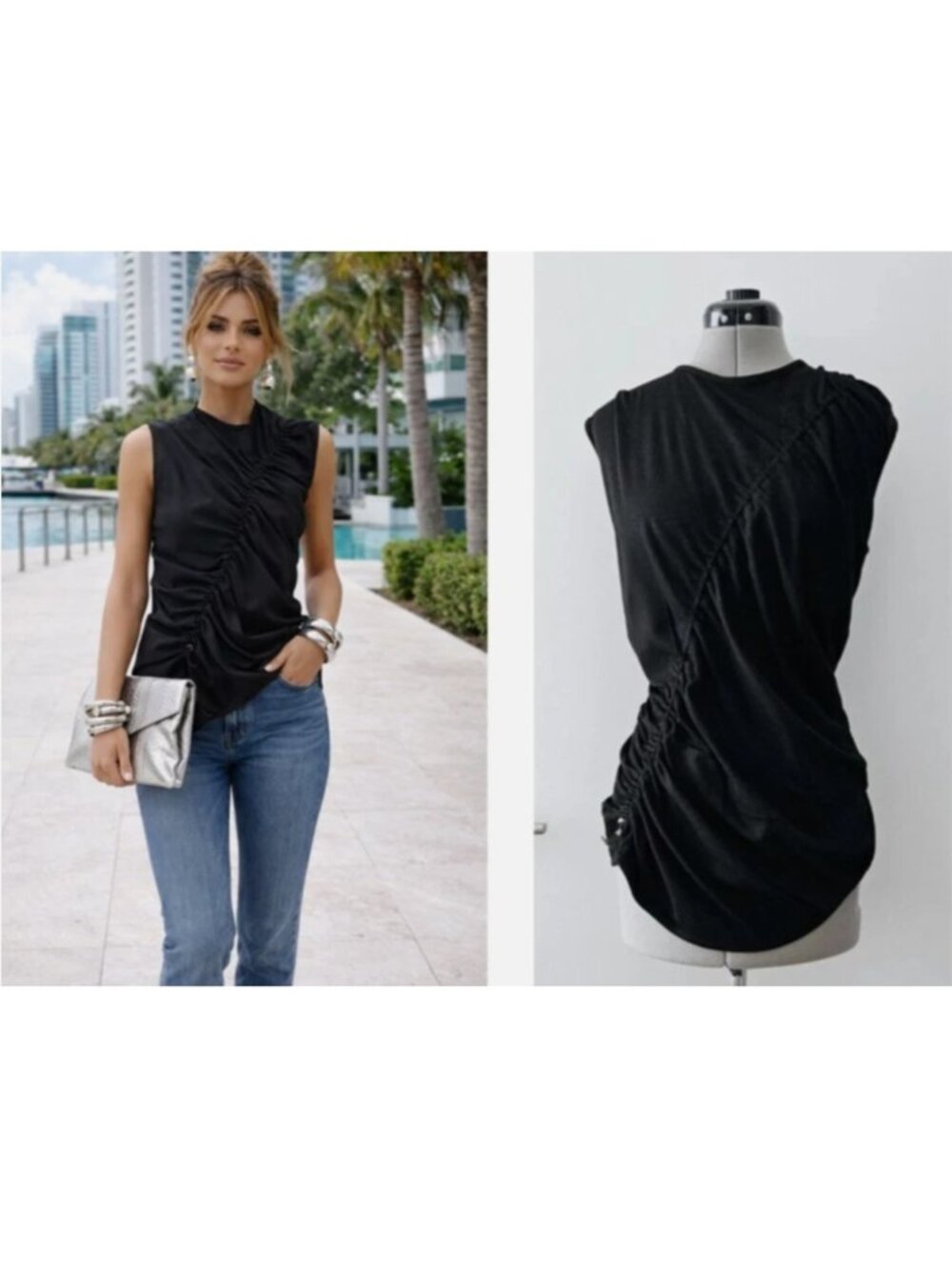 SID NEIGUM "travel-easy-wear" stretch ruched goop fave sleeveless top $425 8 / m